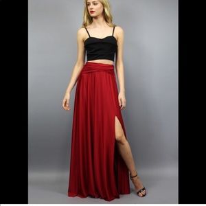 Lioness Red floor length wrap skirt. Size Large.